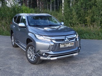 Передняя защита с ДХО для Mitsubishi Pajero Sport (2016-н.в.) - ОбвесКарРу VIN: MITPASPOR16-18. 