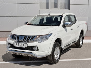 Передняя защита с надписью для Mitsubishi L200 (2015-н.в.) - ОбвесКарРу VIN: ML2Z-002243. 