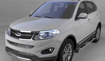 Пороги алюминиевые (Emerald Silver) для Chery Tiggo 5 (2014-н.в.) - ОбвесКарРу VIN: CYTI.78.0060. 