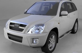Пороги алюминиевые (Emerald silver) для Chery Tiggo (2005-2011) - ОбвесКарРу VIN: CYTI.78.0055. 