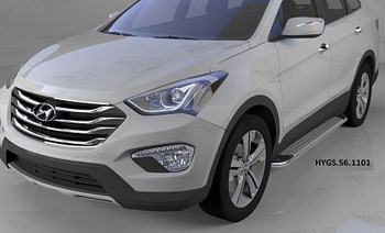 Пороги алюминиевые (Opal) для Hyundai Grand Santa Fe (2012-н.в.) - ОбвесКарРу VIN: HYGS.56.1101. 