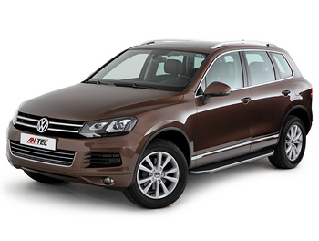 Пороги алюминиевые с черным кантом для Volkswagen Touareg - ОбвесКарРу VIN: A193ALB. 