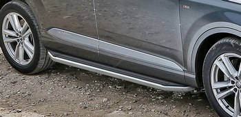 Пороги алюминиевые с нержавеющим кантом для Hyundai Santa Fe Grand (2012-н.в.) - ОбвесКарРу VIN: A180ALP. 
