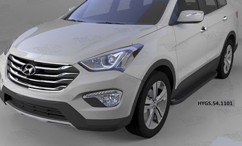 Пороги алюминиевые (Sapphire Black) для Hyundai Grand Santa Fe (2012-н.в.) - ОбвесКарРу VIN: HYGS.54.1101. 