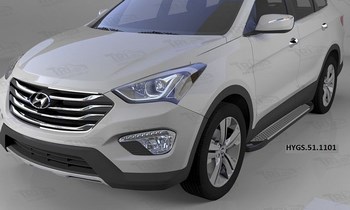 Пороги алюминиевые (Sapphire Silver) для Hyundai Grand Santa Fe (2012-н.в.) - ОбвесКарРу VIN: HYGS.51.1101. 