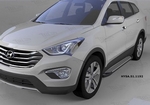 Пороги алюминиевые (Sapphire Silver) для Hyundai Santa Fe (2012-2015)