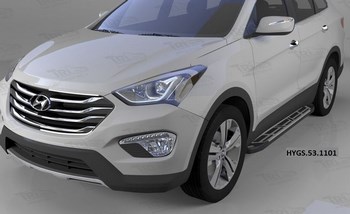 Пороги алюминиевые (Corund Silver) для Hyundai Grand Santa Fe (2012-н.в.) - ОбвесКарРу VIN: HYGS.53.1101. 