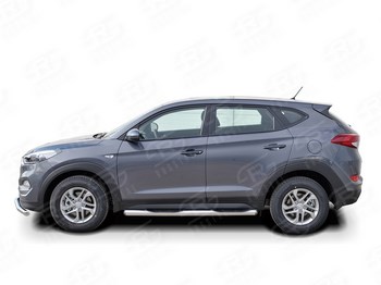 Пороги Russtal труба с накладками для Hyundai Tucson (2015-н.в.) - ОбвесКарРу VIN: HTT-0022343. 
