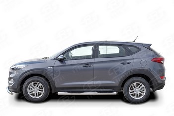 Пороги Russtal труба с накладками для Hyundai Tucson (2015-н.в.) - ОбвесКарРу VIN: HTT-0022342. 