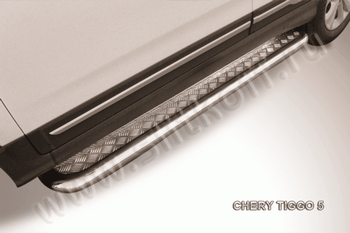 Пороги стальная труба для Chery Tiggo 5 (2014-н.в.) - ОбвесКарРу VIN: CT5-007. 