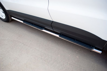 Пороги труба D75х42 овал с накладками RUSSTAL для Volkswagen Tiguan Sport & Style - ОбвесКарРу VIN: VGT-000979. 