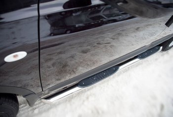 Пороги труба D76 с накладками (вариант 1) RUSSTAL для Nissan Qashqai +2 - ОбвесКарРу VIN: QNT-0017721. 