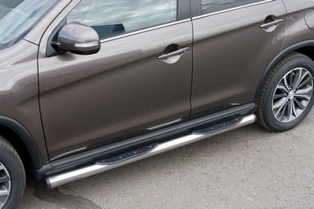 Пороги труба D76 с накладками (вариант 2) RUSSTAL для Peugeot 4008 - ОбвесКарРу VIN: P48T-0005352. 
