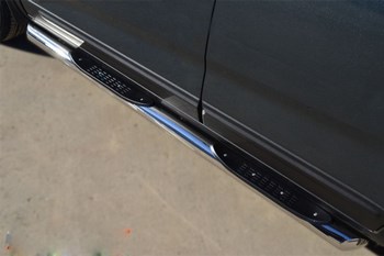 Пороги труба D76 с накладками (вариант 1) RUSSTAL для Mazda CX-9 - ОбвесКарРу VIN: M9T-0001681. 