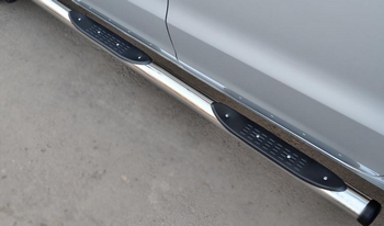 Пороги труба D76 с накладками (вариант 2) RUSSTAL для Peugeot 4007 - ОбвесКарРу VIN: P4T-0003072. 