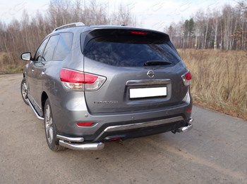 Задняя защита бампера для Nissan Pathfinder (уголки двойные d76,1/42,4 мм) - ОбвесКарРу VIN: NISPAT14-19. 