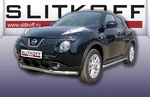 Защита переднего бампера d57+d42 двойная SLITKOFF для Nissan Juke 2WD