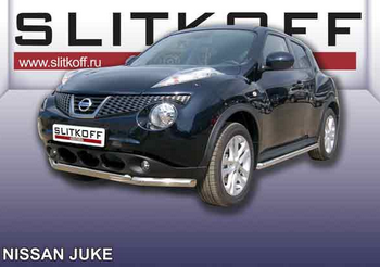 Защита переднего бампера d57+d42 двойная SLITKOFF для Nissan Juke 2WD - ОбвесКарРу VIN: NJ2WD-003. 