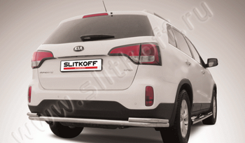 Защита заднего бампера d57-d42 двойная SLITKOFF для Kia Sorento - ОбвесКарРу VIN: KS13-011. 