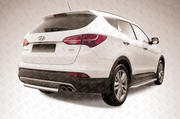 Защита заднего бампера d57 короткая SLITKOFF для Hyundai Santa Fe - ОбвесКарРу VIN: HSFT12-009. 