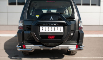 Защита заднего бампера уголки D63 (секции) D42 (секции) RUSSTAL для Mitsubishi Pajero 4 - ОбвесКарРу VIN: MPZ-002052. 