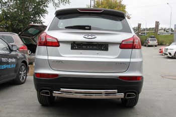 Защита задняя двойная (ОВАЛ+КРУГ) D 75х42/42,4 для Chery Tiggo 5 - ОбвесКарРу VIN: 6871 / TIG-14.06. 