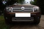 Защитная сетка радиатора ProtectGrille для Renault Duster с вырезом под ДХО (2011-2015 Хром)