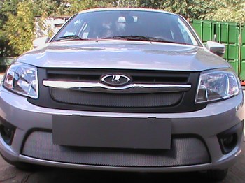 Защитная сетка радиатора ProtectGrille для Lada Granta лифтбек, седан, 2 части (2014-2015 Хром) - ОбвесКарРу VIN: LGRLB.chrome. 