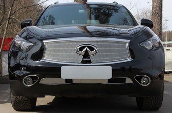 Защитная сетка радиатора ProtectGrille FCW Premium нижняя для Infiniti FX37 II (2012-2013 Хром) - ОбвесКарРу VIN: INFQX70.FCW.PREMIUM.bot.c. 