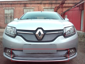 Защитная сетка радиатора ProtectGrille нижняя для Renault Logan (2014-2015 Хром) - ОбвесКарРу VIN: RLOG14.LUX.bot.chrome. 