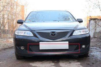 Защитная сетка радиатора ProtectGrille нижняя для Mazda 6 (2002-2005 Черная) - ОбвесКарРу VIN: MAZ6-02.bot.black. 