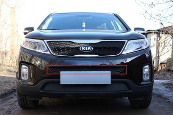 Защитная сетка радиатора ProtectGrille Premium средняя для KIA Sorento (2013-2015 Черная) - ОбвесКарРу VIN: KS13.Premium.mid.black. 