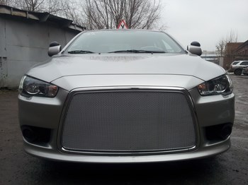 Защитная сетка радиатора ProtectGrille Premium для Mitsubishi Lancer X (2011-2015 Хром) - ОбвесКарРу VIN: MITL11.Premium.chrome. 