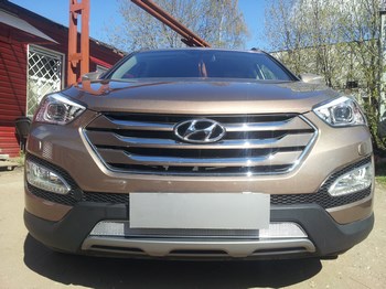 Защитная сетка радиатора ProtectGrille Premium для Hyundai Santa Fe (2012-2015 Хром) - ОбвесКарРу VIN: HSF.Premium.chrome. 