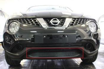 Защитная сетка радиатора ProtectGrille Premium нижняя для Nissan Juke (2014-2015 Черная) - ОбвесКарРу VIN: NJUK14.Premium.bot.black. 