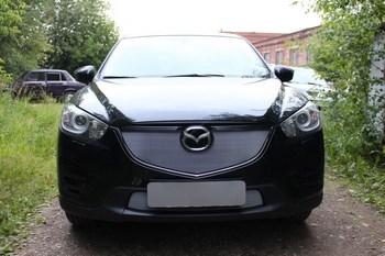 Защитная сетка радиатора ProtectGrille Premium верх для Mazda CX5 (2012-2014 Хром) - ОбвесКарРу VIN: MАZX5.PREMIUM.top.chrome. 