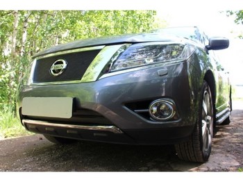 Защитная сетка радиатора ProtectGrille Premium верхняя для Nissan Pathfinder (2014- Черная) - ОбвесКарРу VIN: NPATF14.PREMIUM.top.black. 