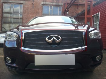 Защитная сетка радиатора ProtectGrille Premium верхняя для Infiniti JX35 (2012-2015 Черная) - ОбвесКарРу VIN: INFJX35.Premium.top.black. 