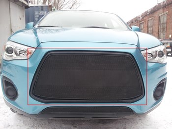 Защитная сетка радиатора ProtectGrille Premium верхняя для Mitsubishi ASX (2013-2015 Черная) - ОбвесКарРу VIN: MITASX13.Premium.top.blac. 