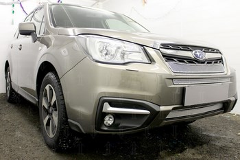 Защитная сетка радиатора ProtectGrille Premium нижняя для Subaru Forester (2016-н.в. Хром) - ОбвесКарРу VIN: SUBFOR16.PREMIUM.bot.chro. 