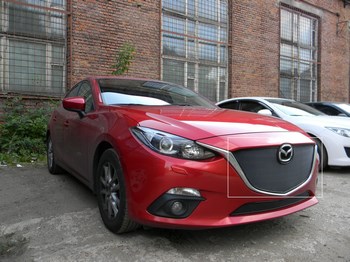 Защитная сетка радиатора ProtectGrille Premium верхняя для Mazda 3 (2013-2015 Черная) - ОбвесКарРу VIN: MAZ13.Premium.top.black. 