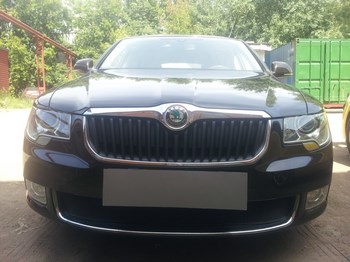 Защитная сетка радиатора ProtectGrille Premium для Skoda Superb (2009-2013 Черная) - ОбвесКарРу VIN: SKSUP.Premium.black. 