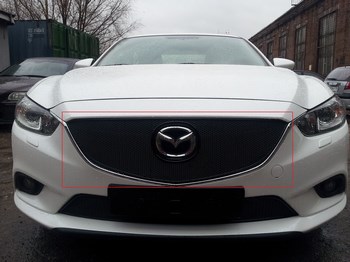 Защитная сетка радиатора ProtectGrille Premium верхняя для Mazda 6 (2012-2014 Черная) - ОбвесКарРу VIN: MZ6.Premium.top.black. 