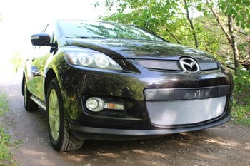 Защитная сетка радиатора ProtectGrille Premium верхняя для Mazda CX7 (2006-2010 Хром) - ОбвесКарРу VIN: MAZCX7.06.top.chrome. 