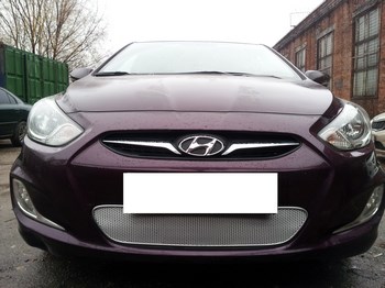 Защитная сетка радиатора ProtectGrille Premium для Hyundai Solaris (2011-2014 Хром) - ОбвесКарРу VIN: HSOL.Premium.chrome. 