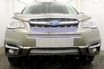 Защитная сетка радиатора ProtectGrille Premium средняя для Subaru Forester (2016-н.в. Хром) - ОбвесКарРу VIN: SUBFOR16.PREMIUM.mid.chro. 