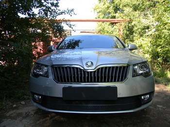 Защитная сетка радиатора ProtectGrille Premium для Skoda Superb (2014-2015 Черная) - ОбвесКарРу VIN: SKSUPB14.Premium.black. 