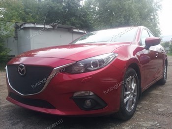 Защитная сетка радиатора ProtectGrille Premium без рамки верхняя для Mazda 3 (2013-2015 Черная) - ОбвесКарРу VIN: MAZ13.PREMIUM.top2.black. 