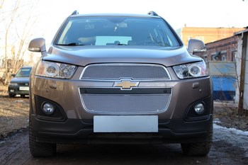 Защитная сетка радиатора ProtectGrille Premium для Chevrolet Captiva 2 части (2013-2015 рестайлинг Хром) - ОбвесКарРу VIN: CHCAP13.Premium.chrome. 