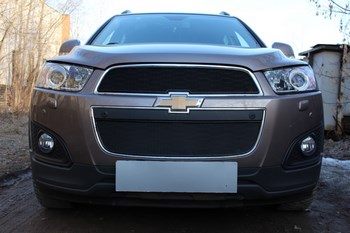 Защитная сетка радиатора ProtectGrille Premium для Chevrolet Captiva 2 части (2013-2015 рестайлинг Черная) - ОбвесКарРу VIN: CHCAP13.Premium.black. 